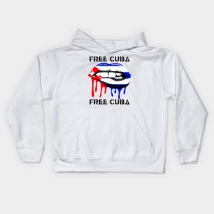 Cuba Flag and Lips Free Patria Cuban Pride y Vida Kids Hoodie